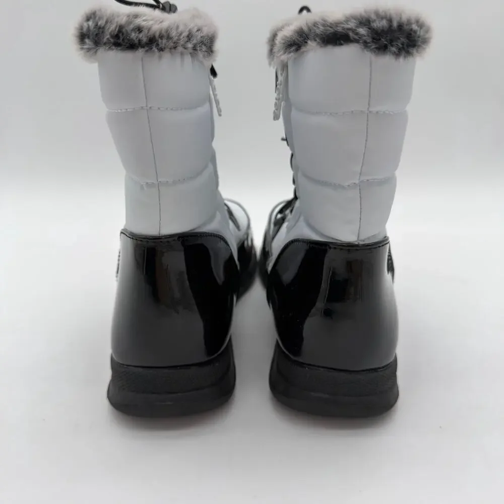 Totes Jacee Snow Boots Quilted Upper Waterproof Faux Fur Trim Contrast NWOB 10